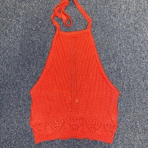 Bright Orange Knit Halter Top